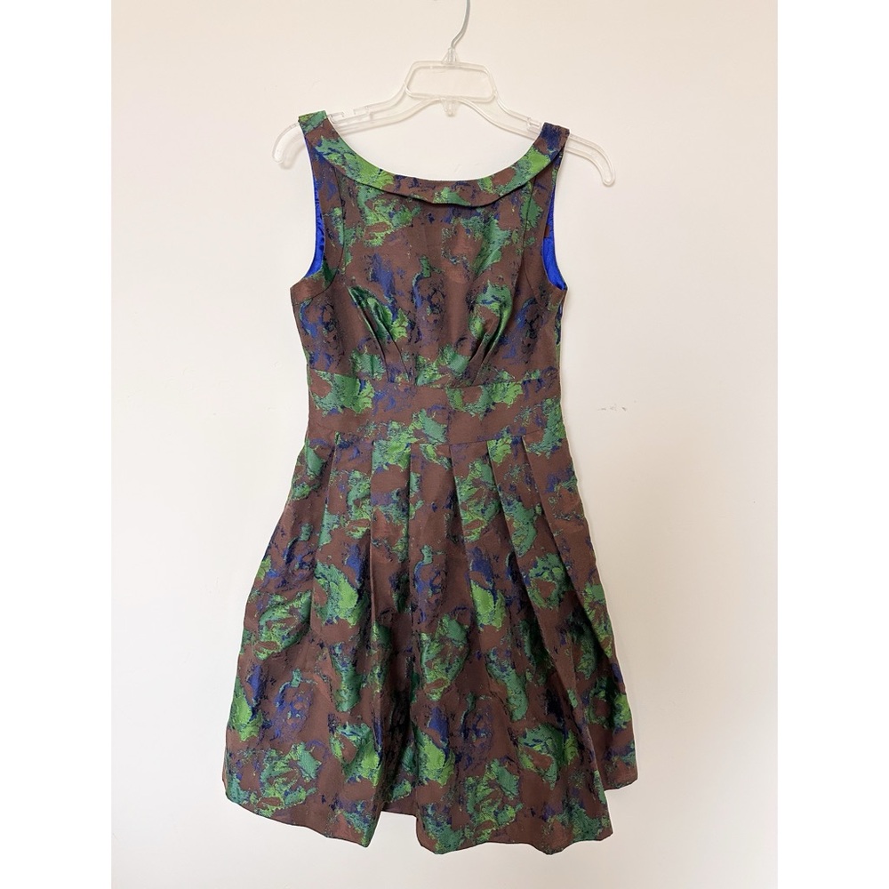 Eva Franco Brown Dress with Green and Blue Floral Pattern